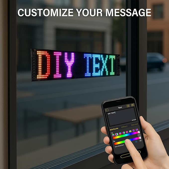 15" x 4" Bluetooth Programmable LED Scrolling Sign for Store Windows – Custom Text, Adjust