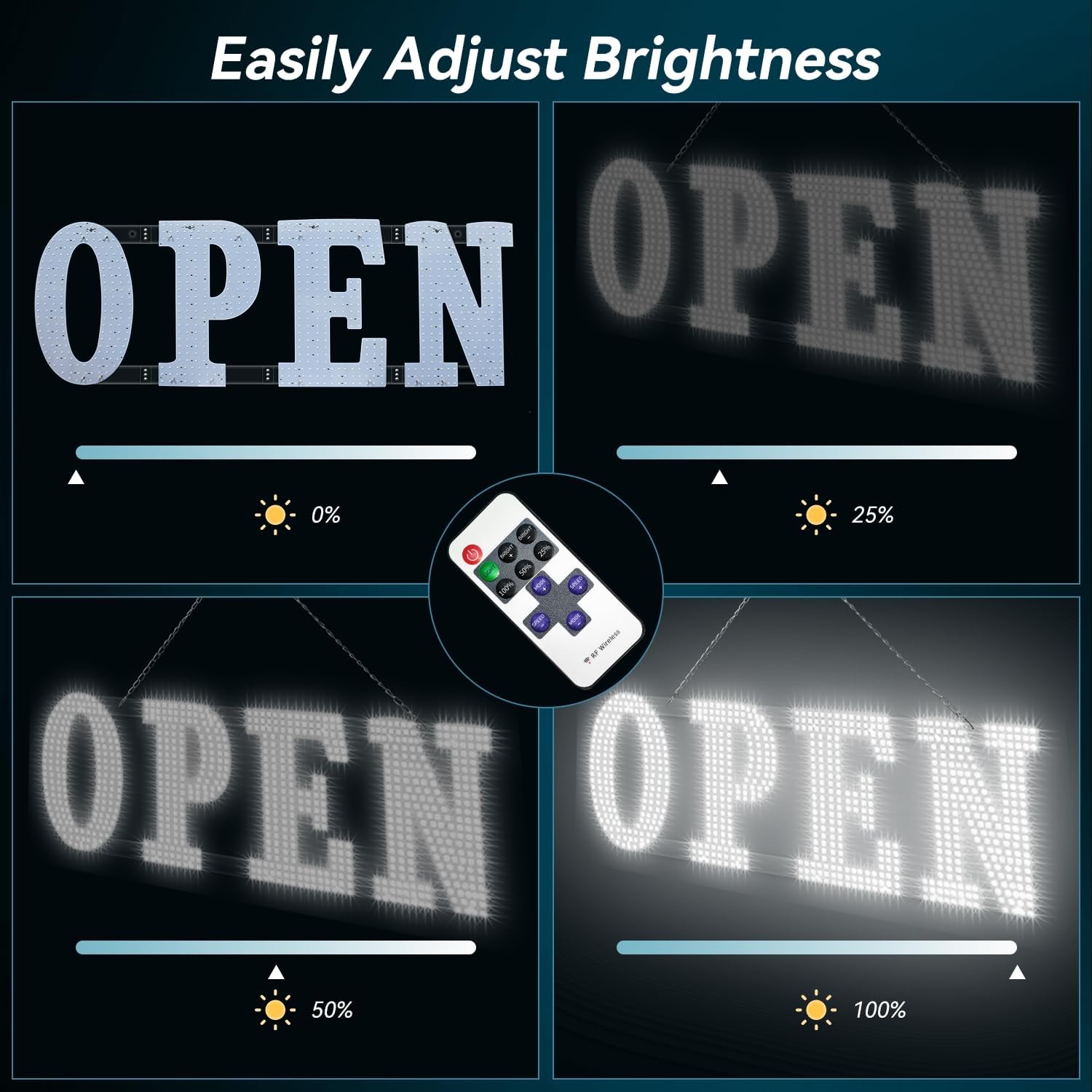 30" x 10" Large LED Open Sign for Businesses – Remote Control, Super ...