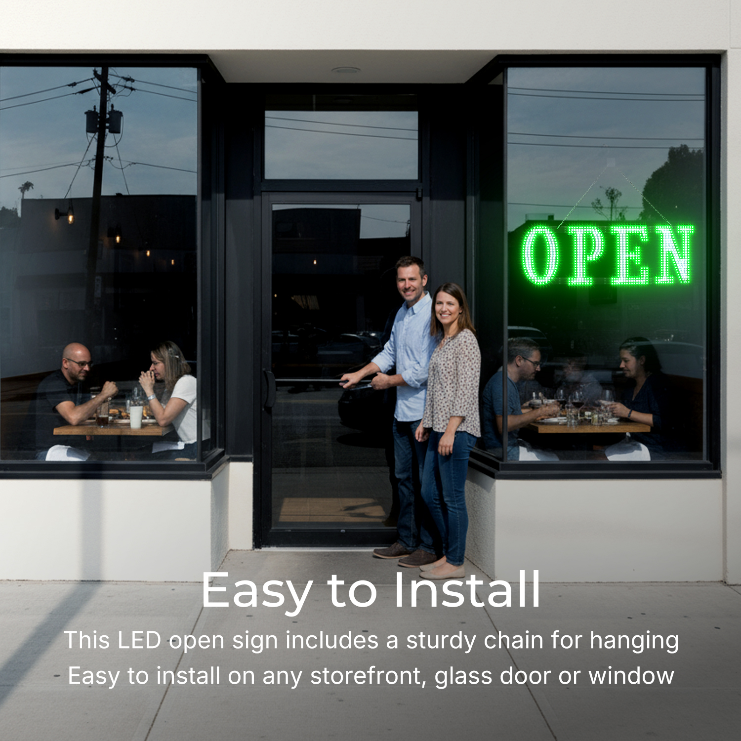 Large 40" x 14" LED Open Sign – Remote Control, Flashing Green/White ...